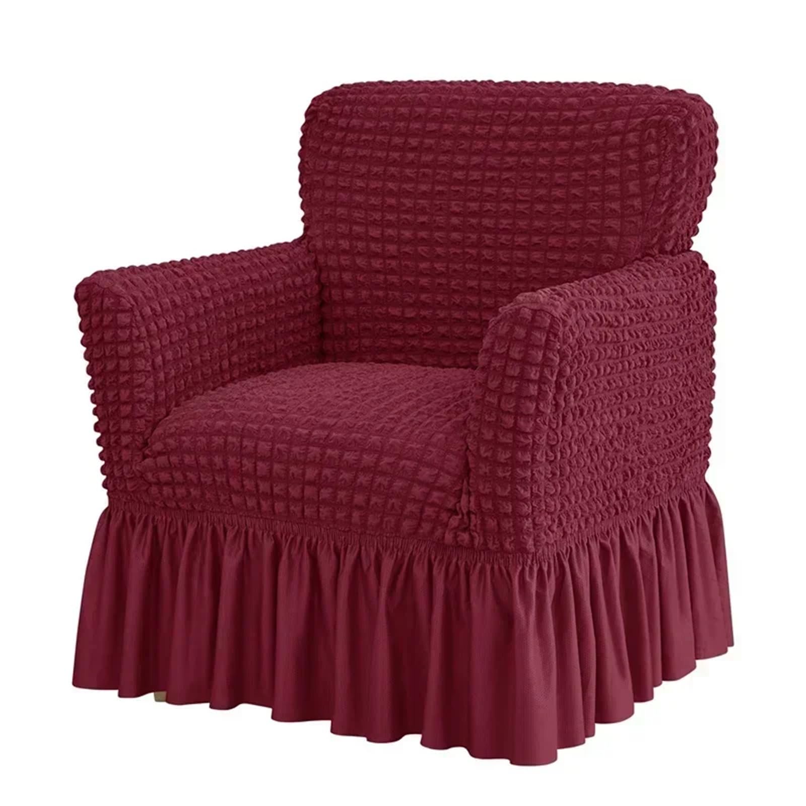 SUBLXPoten Sofa Cover with Skirt Bubble Grid Club Chair Cover Elastic Tub Sofa Covers with Skirt Hem Single Armchair Slipcovers(A4 Club Sofa Cover)