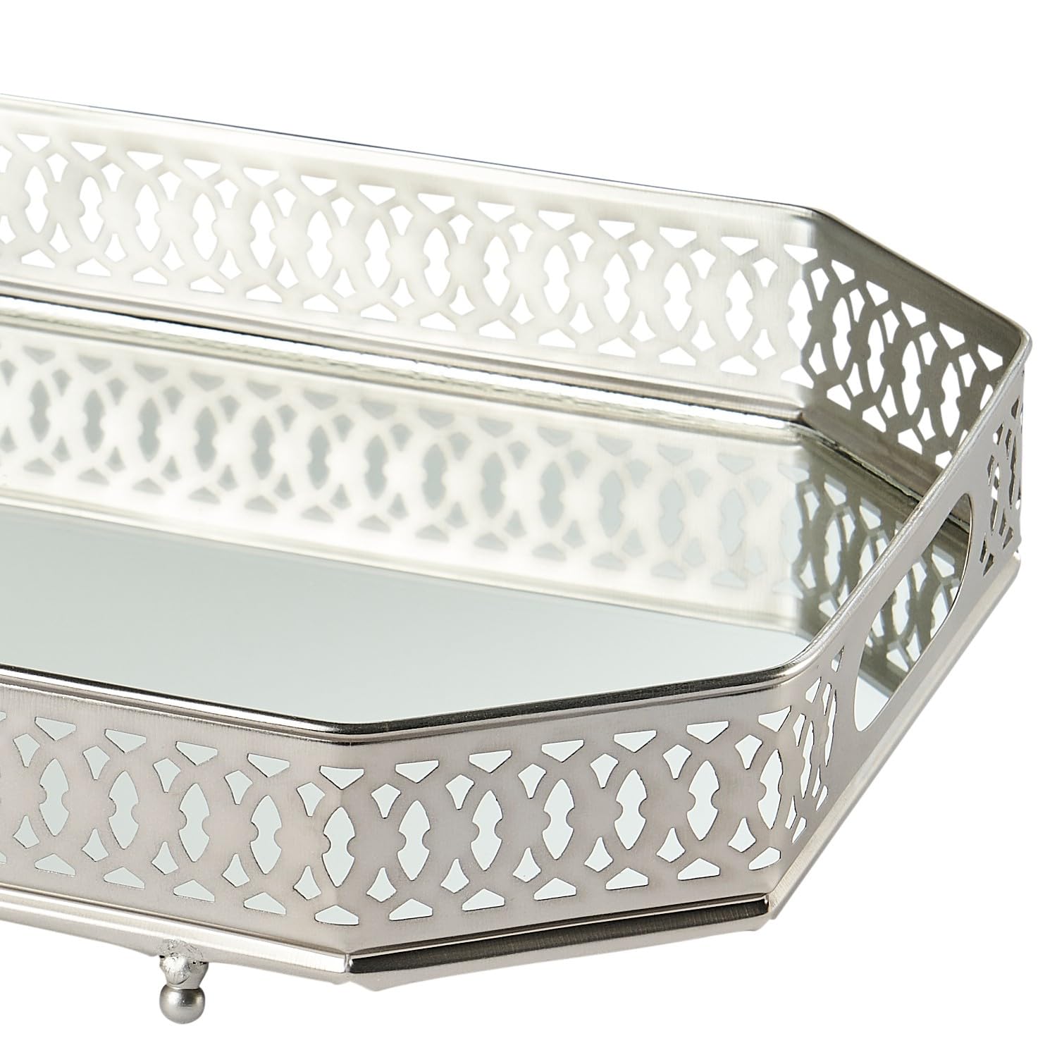 MARRAKESCH Agata prostokątna taca z lustrem o wielkości 34 cm, srebrna | taca na świece prostokątna z metalu z wysoką krawędzią | taca do serwowania w stylu vintage | orientalna srebrna dekoracja na