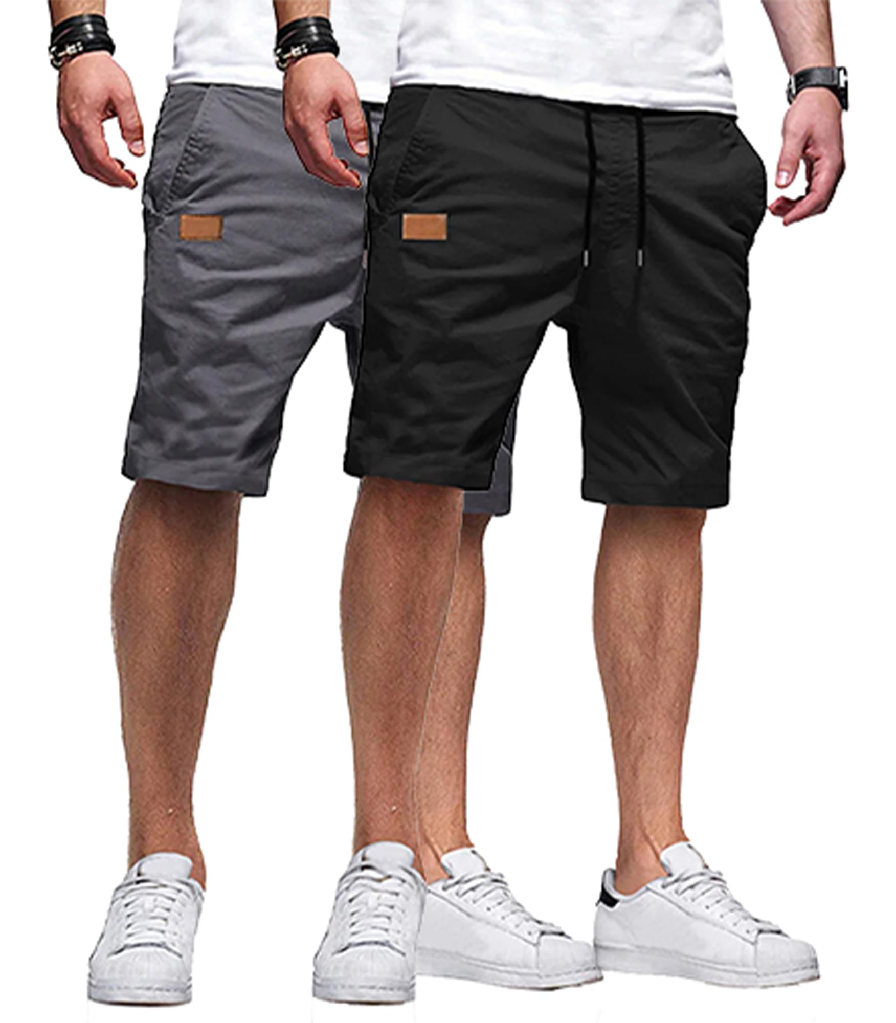 JMIERR Mens Casual Shorts - Cotton Drawstring Summer Beach Stretch Twill Chino Golf Shorts
