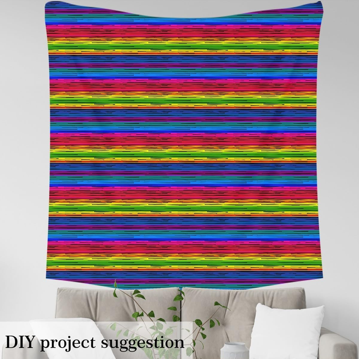 Colorful Stripes Fabric by The Yard Soft Flannel Polyester Watercolor Rainbow Lines Fabric for Kids Home DIY Projects Multicolored Stripe Pastel Style Fabric for Sewing Hobby,3 Yard Bolts