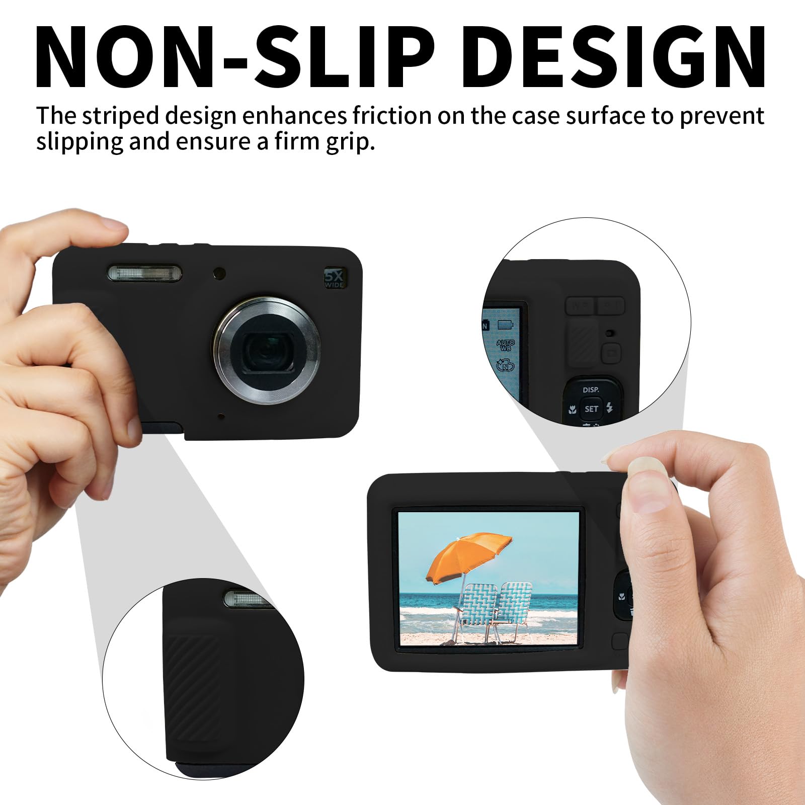 Easy Hood Etui na aparat Kodak PIXPRO FZ55, miękki silikonowy futerał odporny na zarysowania, smukły krój, FZ55, futerał ochronny do lustrzanek cyfrowych, Kolor czarny