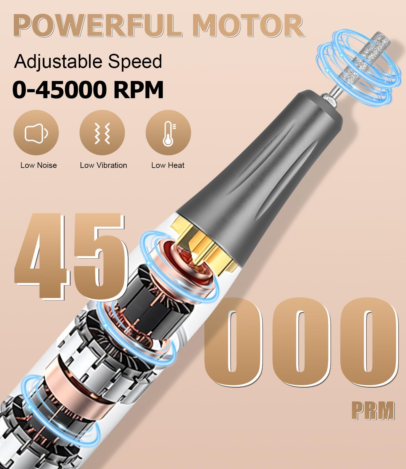 45,000RPM Ponceuse pour Ongles Professionnelle, Lime A Ongle Electrique, Ponceuse Ongles Set, Ensemble d’accessoires Kit avec Manucure Pédicure, pour Salon, Usage Maison, Or Rose