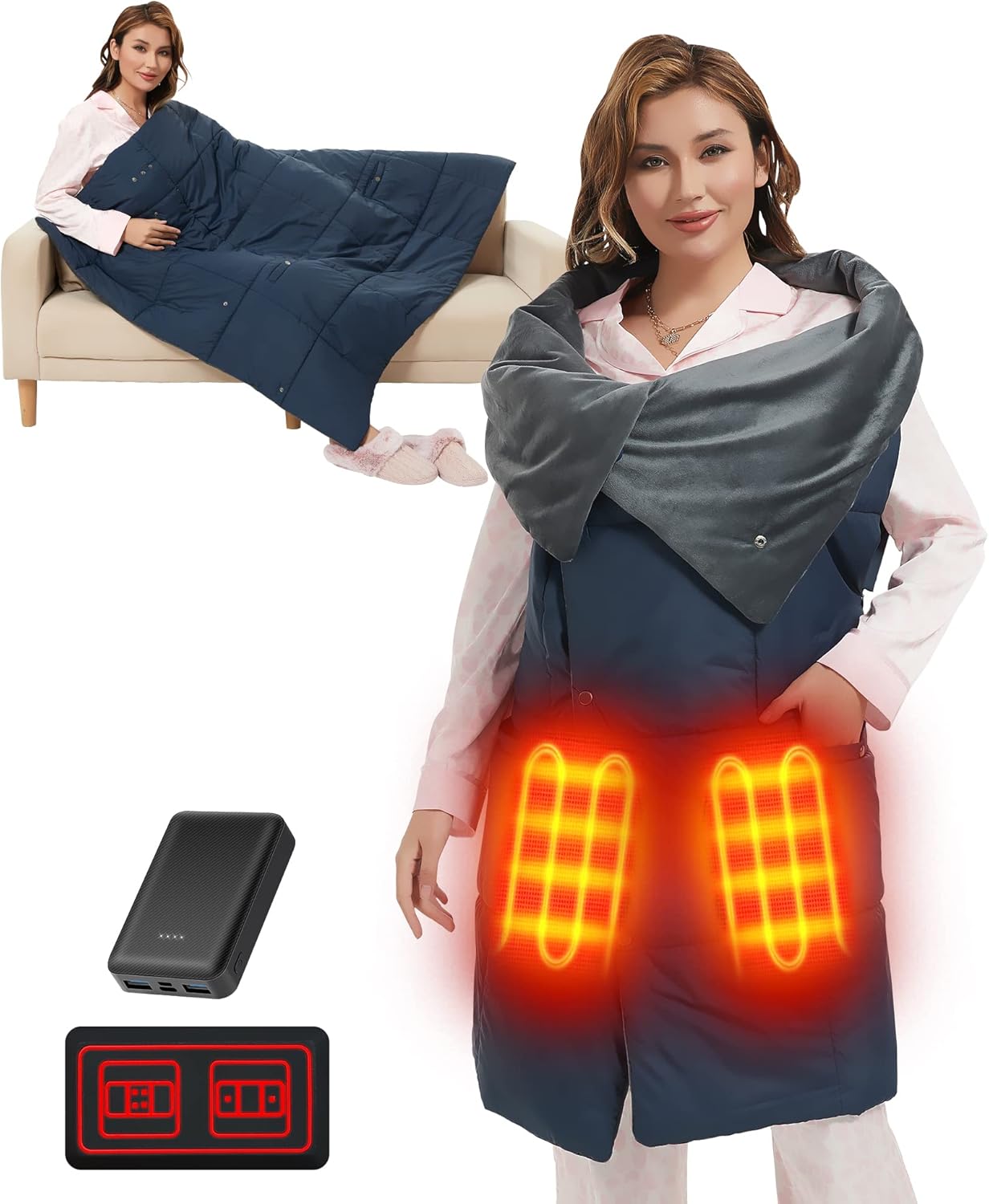 Lvkakmox Heated Blanket Battery Operated 7.4V Shawl USB