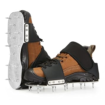 Leweio Epoxy Floor Spiked Shoes -Metal Plate Gunite Spiked Screeding Shoes with 3/4  Short Spikes Perfect For Epoxy Resin