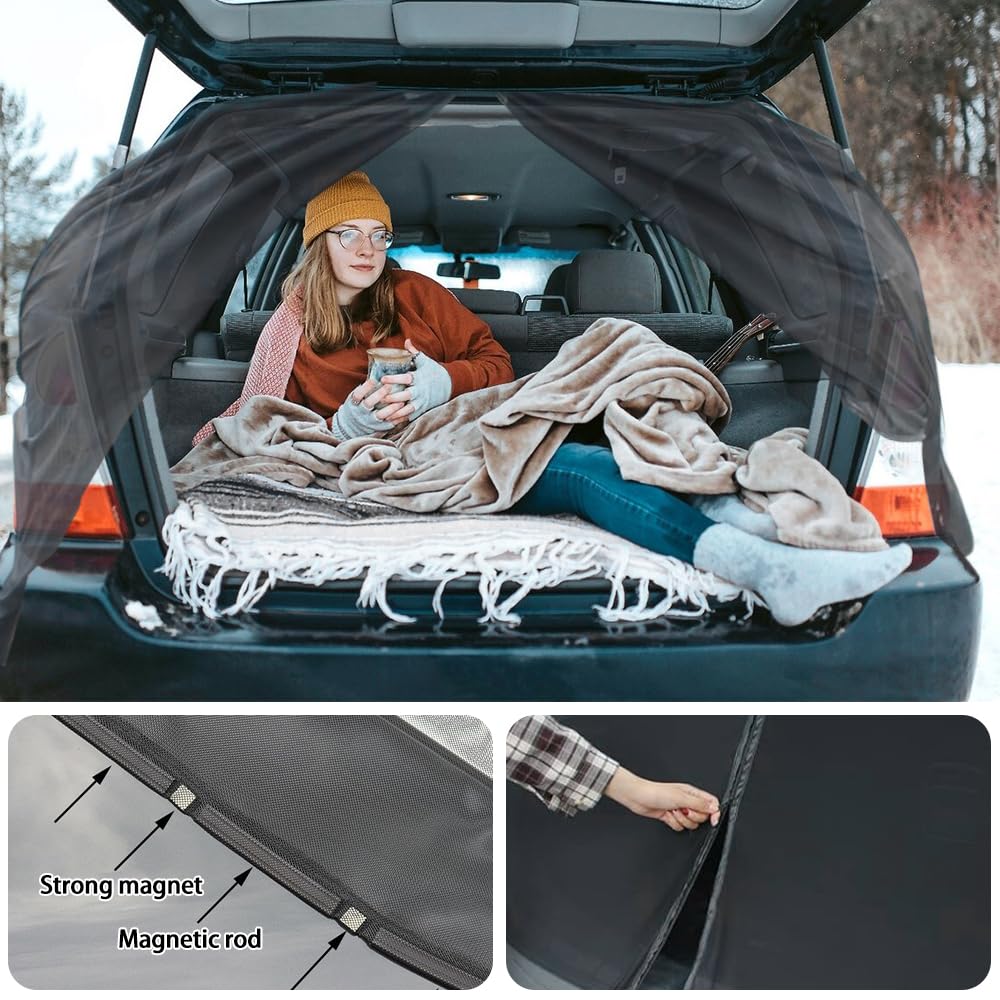 Heckklappe Moskitonetz, Flügeltür Kofferraumabdeckung Sonnenschutz Magnetisch Fliegengitter Auto, Gardinen Vorhang Trennvorhänge Schattennetz für Dach Camper SUV Outdoor Camping, 174x150cm