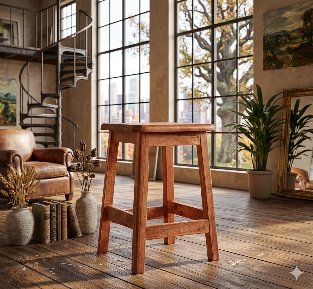 Desert Wood Arts Natural Wooden Stool for Sitting Brown Solid Wood Handmade Stool for Indoor & Outdoor Use Durable Eco Friendly Rustic Seating-picture-25