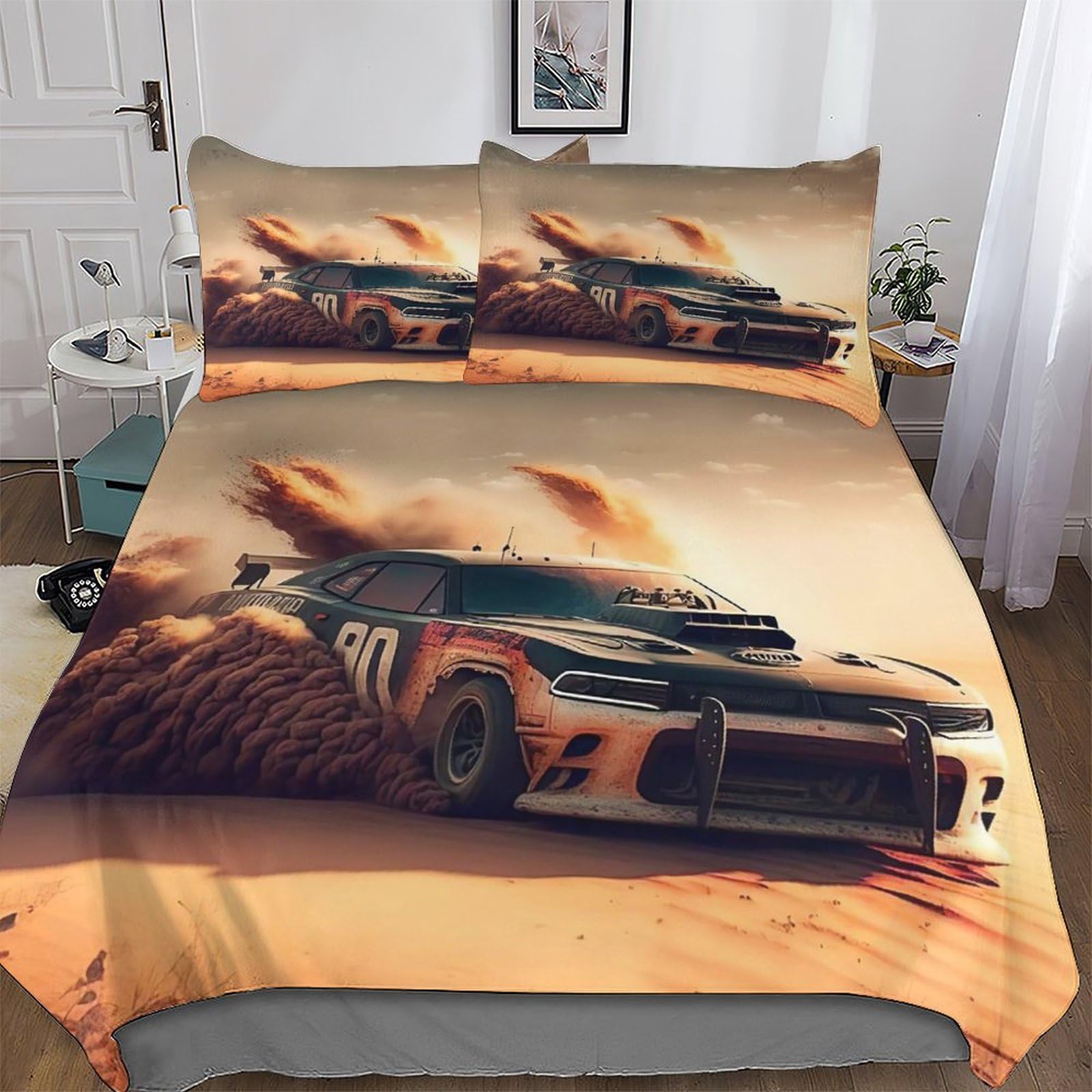 Voiture de sport housse couette avec fermeture éclair pratique pour grand lit king size 3 pièces