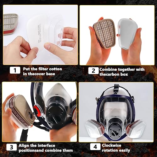 Miniatura 4 de Juego de mascarillas respiradoras con filtros, máscaras de gas de cara completa con cartucho, para vapor orgánico, pintura, productos químicos,