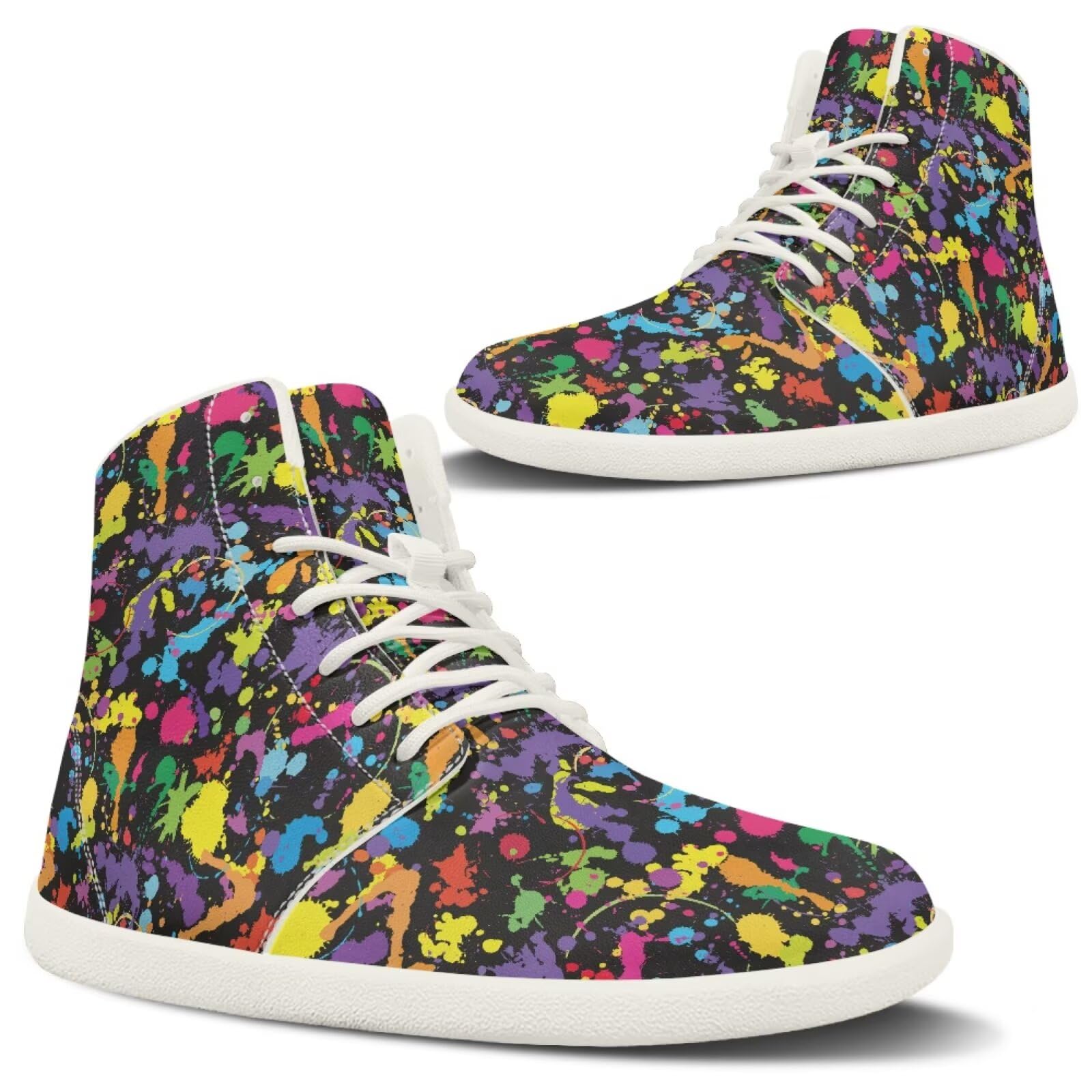 Glomenade Women High Top Shoes Color Splash Ink Barefoot Wide Toe Box Sneakers Zero Drop Sole Non-Slip Hiking Running Ankle Boots