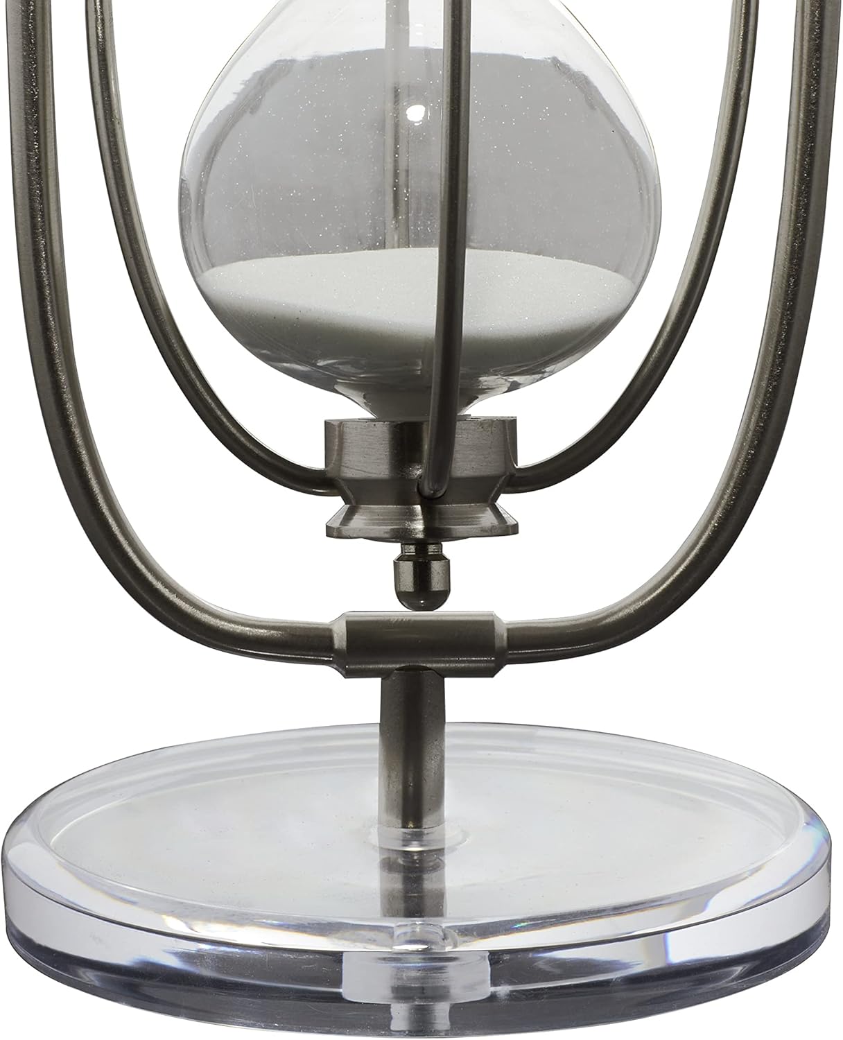 Deco 79 Glam Glass Timer, Acrylic Hourglass Sand Timer with Swiveling Iron Cage, 6" L x 6" W x 12" H, Silver