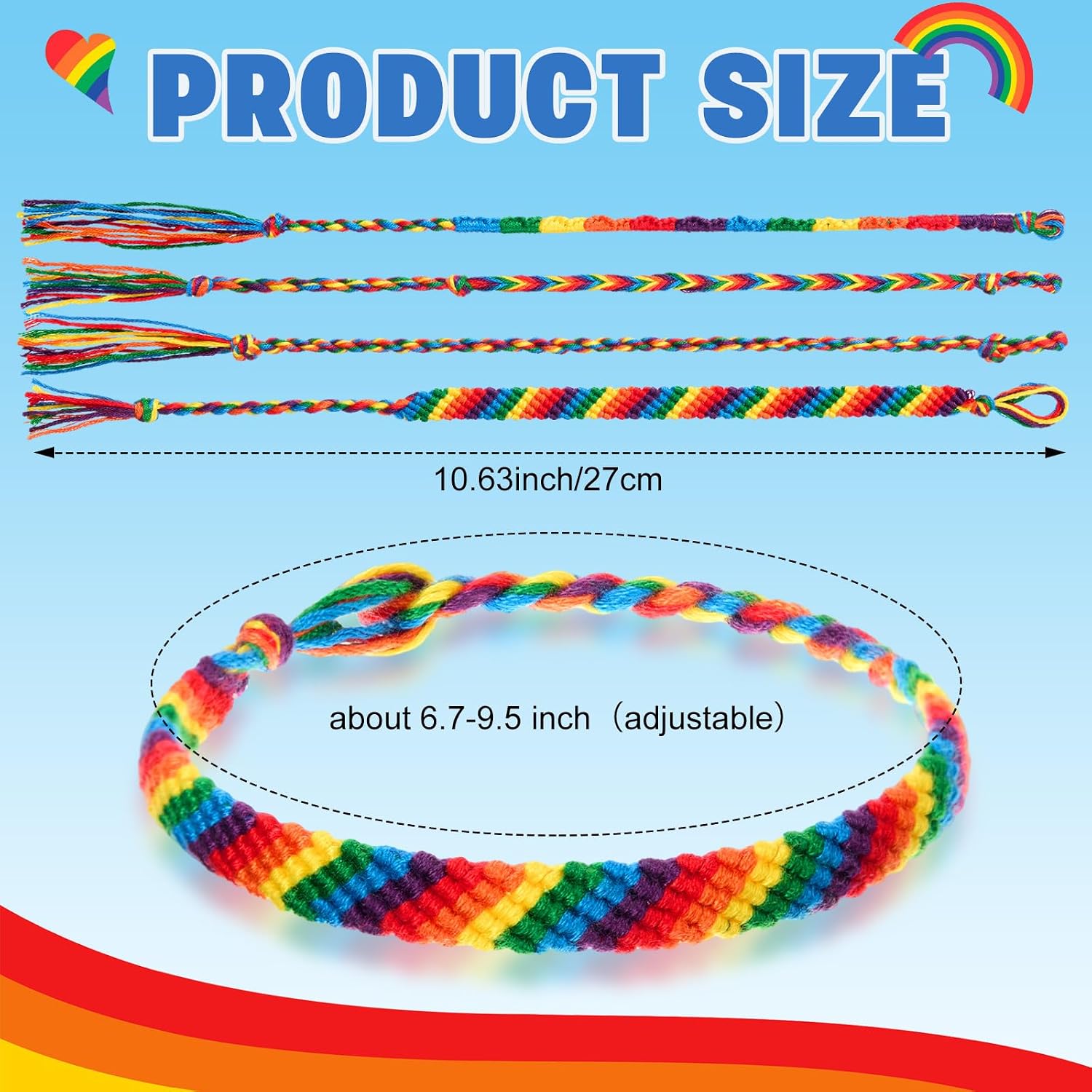 Batiyeer Rainbow Pride Month Bracelet, Lgbtq Handmade Braided Pride Parade Friendship String Bracelet Pride Wristband Adjustable Three Tie Rope Colors for Gay & Lesbian Relationship