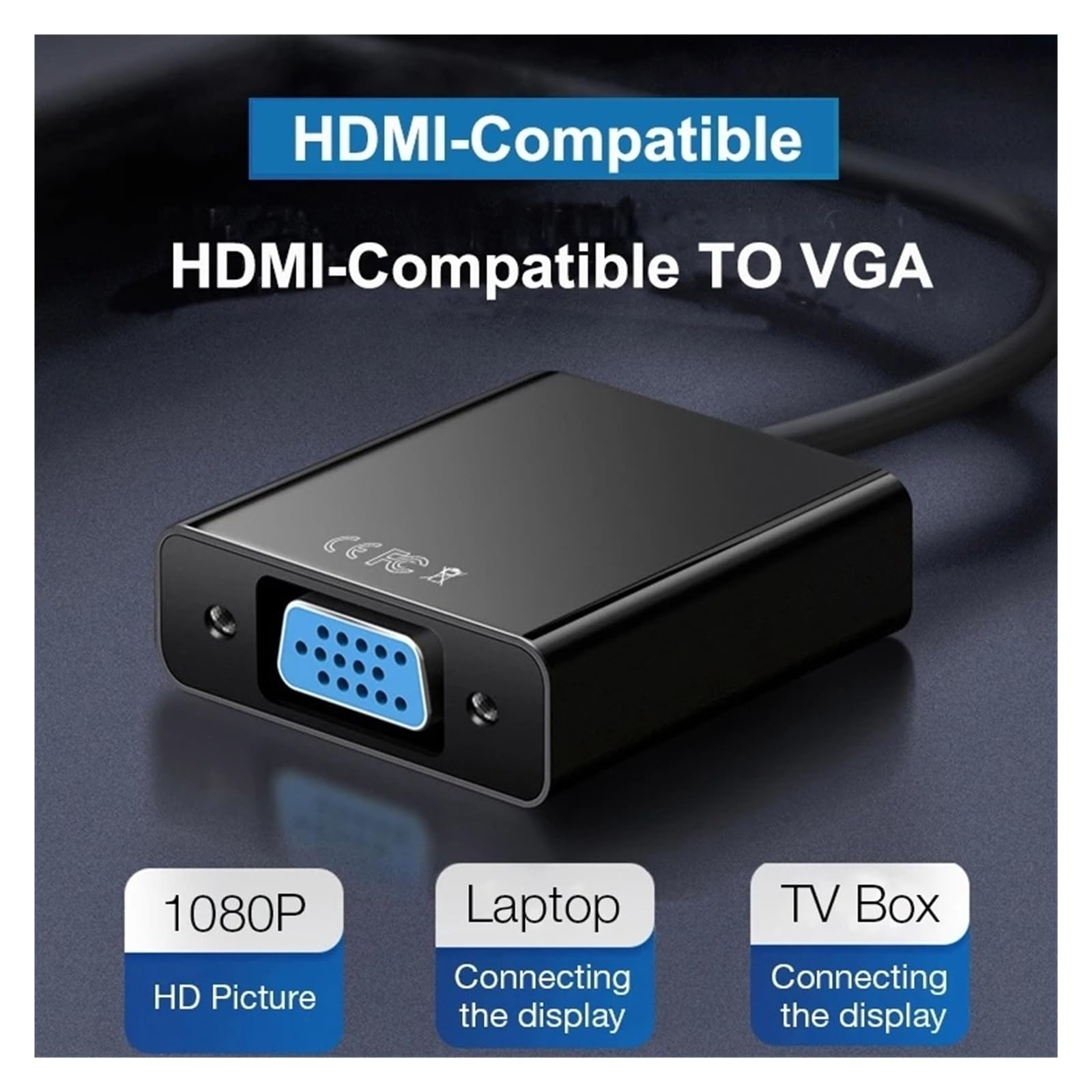 Adattatore da HDMI a VGA 1080p con alimentazione audio per computer portatile, proiettore (HDMI a VGA, nero)