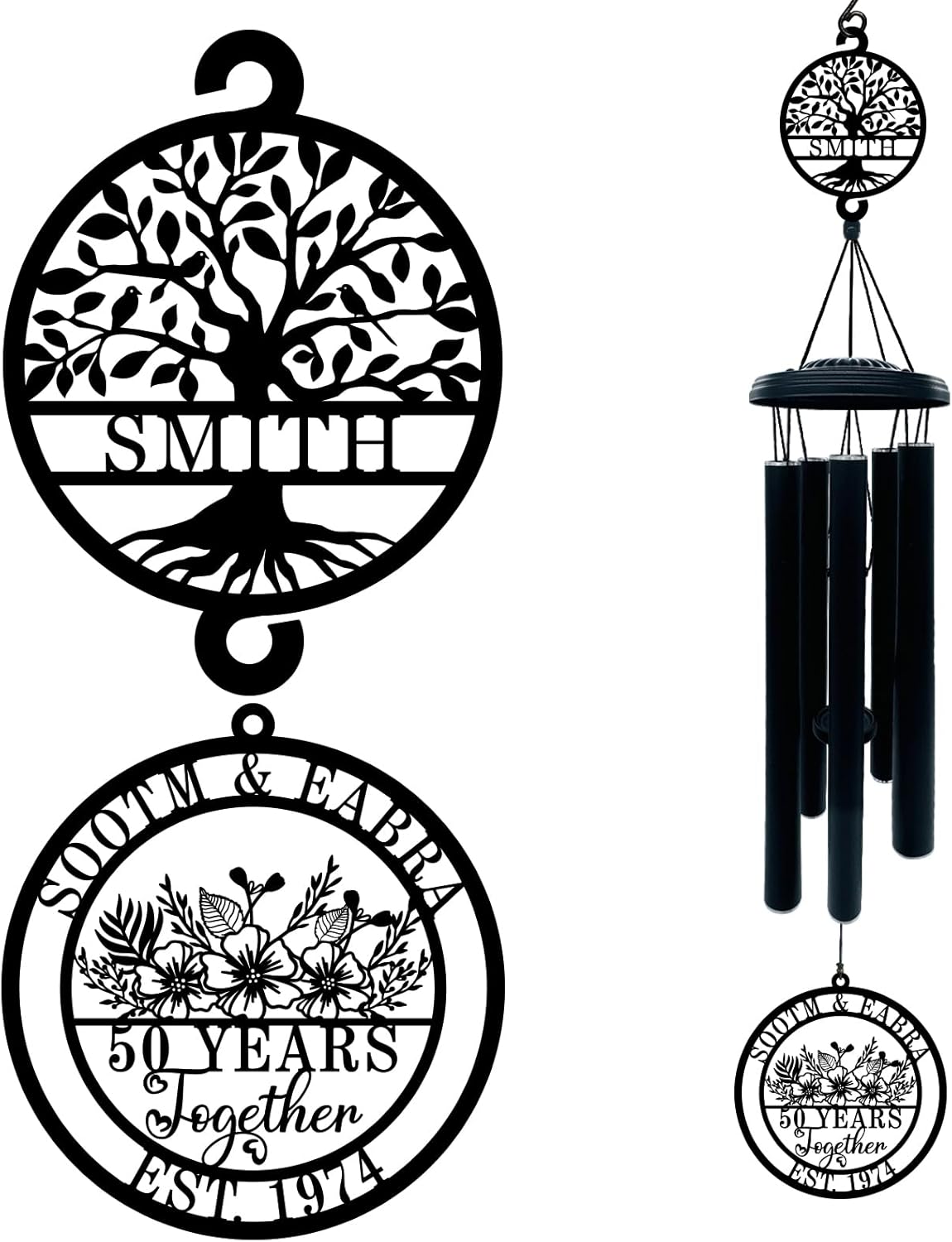 Personalized 50th/60th/25th/30th/40th/10th Anniversary Wind Chimes for Couple Parents, Personalized 50 Year Anniversary Chimes Metal Sign Gifts, Custom Metal Name Sign