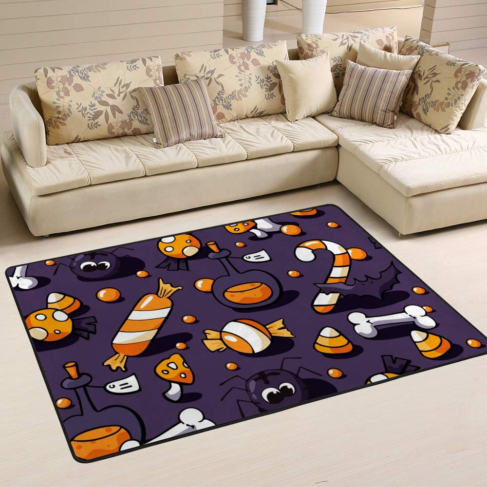Tapis Halloween araignée violet Ruchen en velours corail pour salon et chambre 60x39 inch