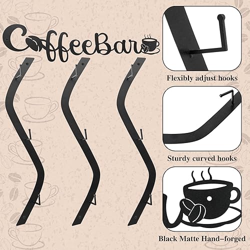 Miniatura 4 de Estante de pared para tazas de café montado con letrero de barra de café, soporte de taza de café para colgar en la pared, soporte de taza de café