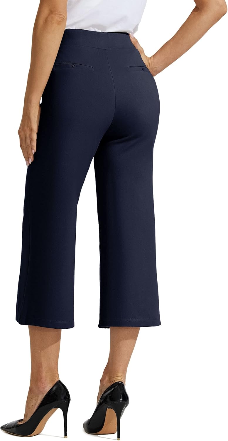 Willit Women's Capri Pants Dress Yoga Pants Wide Leg Business Casual Capris Work Slacks Stretch High Waisted 21" - Image 3