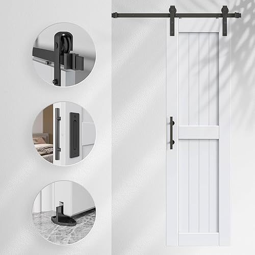 Miniatura 3 de EaseLife Puerta corredera de granero de 24 x 84 pulgadas con kit de riel de puerta de granero de 4 pies incluido, losa de madera LVL maciza cubierta