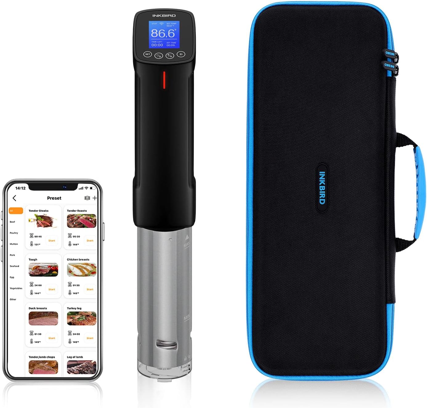 Inkbird WIFI Sous Vide Machine ISV-100W| 1000W Sous-Vide Cooker Immersion Circulator with 14 Preset Recipes on APP and Thermal Immersion, Fast-Heating with Timer (ISV-100W+Case Bag)