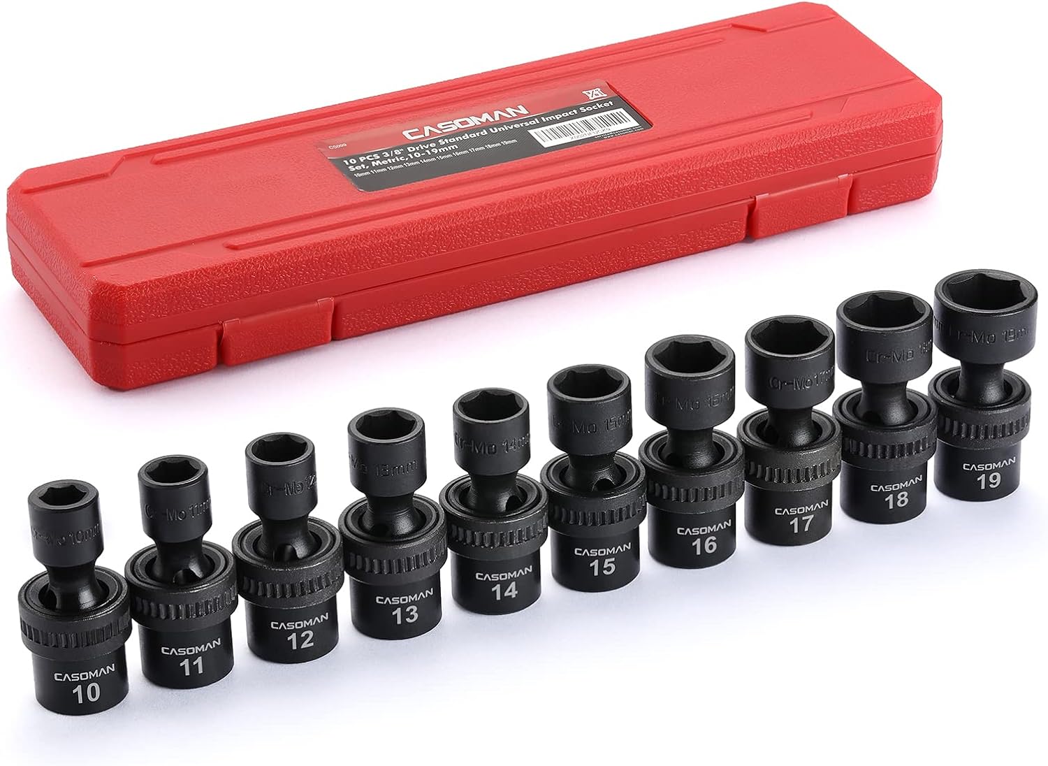 Casoman 10 PCS 3/8\" Drive Deep Universal Impact Socket Set, Metric, 10-19mm