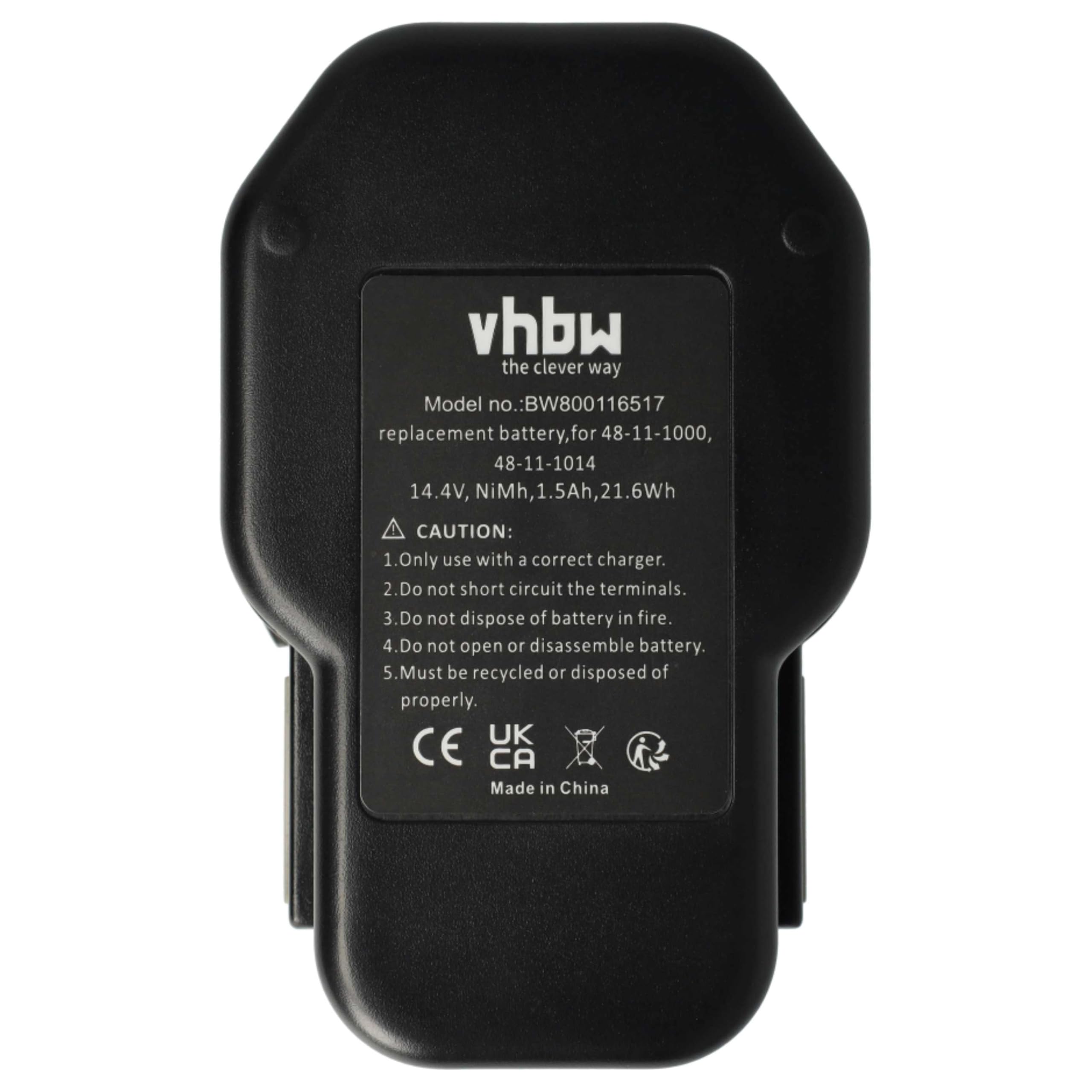 vhbw 3 x NiMH akumulator 1500 mAh (14,4 V) pasuje do elektronarzędzi narzędzia Powertools Tools Milwaukee PJX 14.4 Power Plus, PLD 14.4 X, PN 14.4 Power Plus