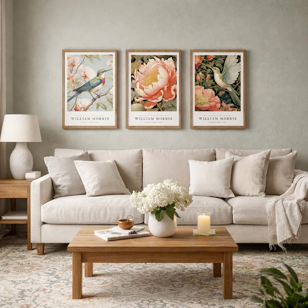 3 Pcs Framed Vintage Botanical Canvas Wall Art, Hummingbird and Peony Floral Poster Prints, Antique Rustic Gallery Home Decor for Living Room Bedroom Office, 16 x 24 Inch Ready to Hang
