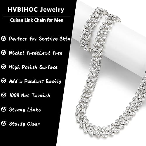 Miniatura 3 de Cadena de eslabones cubanos para hombre, collar cubano de Miami chapado en plataoro, cadena de hip hop con circonita cúbica brillante para mujer