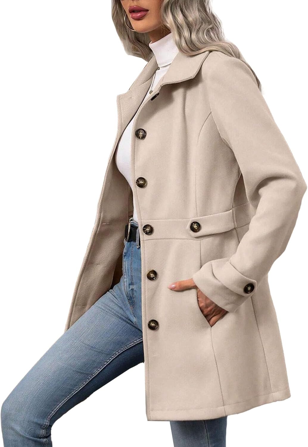 SEMATOMALA Women's Winter Slim Fitted Coat Classic Outwear Overcoat with Pockets Single Breasted Pea Coat