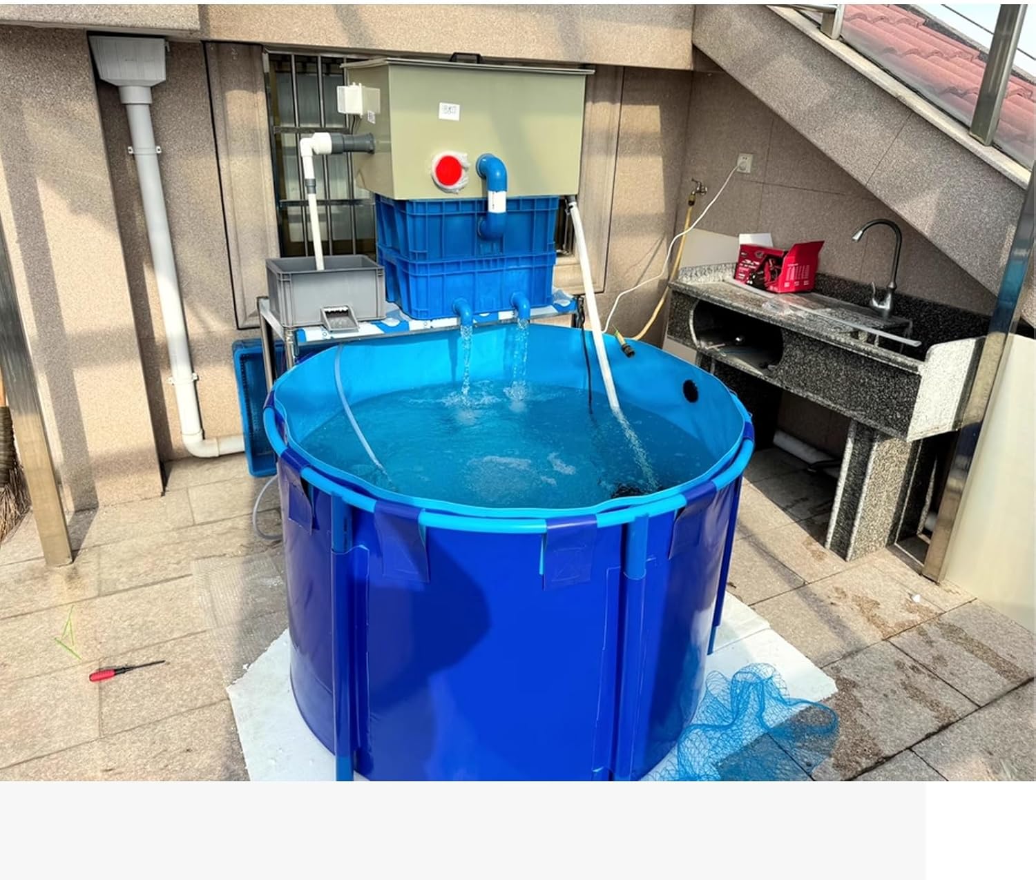 Large Collapsible Fish Farm Pool - 2500L/660 Gal, Heavy-Duty PVC Tarpaulin Mobile Fish Tank with 300kg Load Bearing, Ideal for Aquaculture & Backyard Use (6.6 x 2.6 ft)