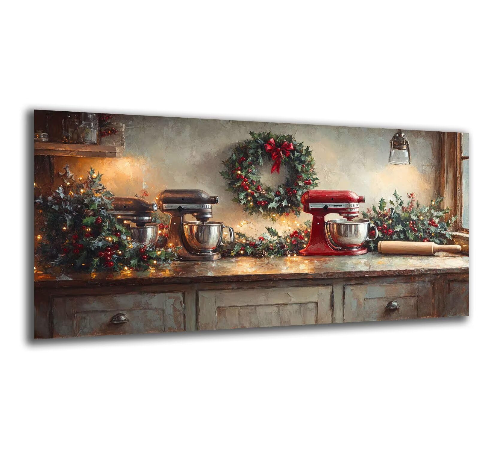 Malen Nach Zahlen Erwachsene Weihnachten Klein Malen Nach Zahlen 90X45cm, Küche Bastelset Erwachsene Frauen, Farbiges Leinwand Acrylfarben DIY Ölgemälde Set Dekoration Geschenke für Fraue/Männer-z1326