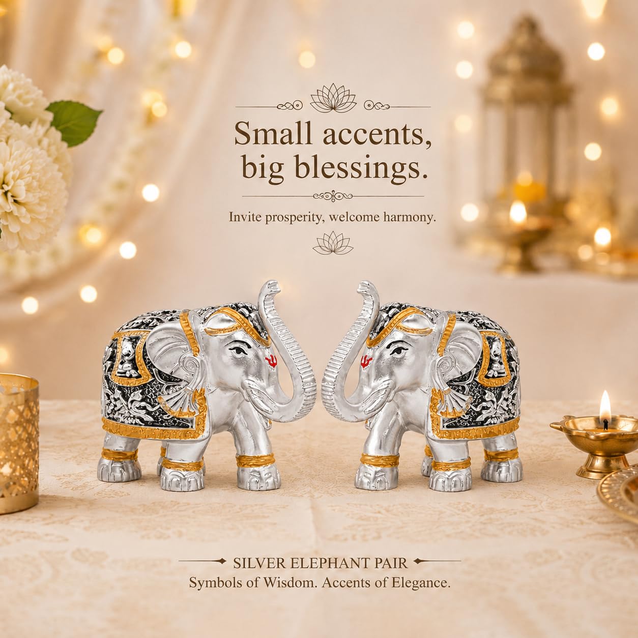 Silver Elephant Pair - Diwali Gift & Home Decor -6