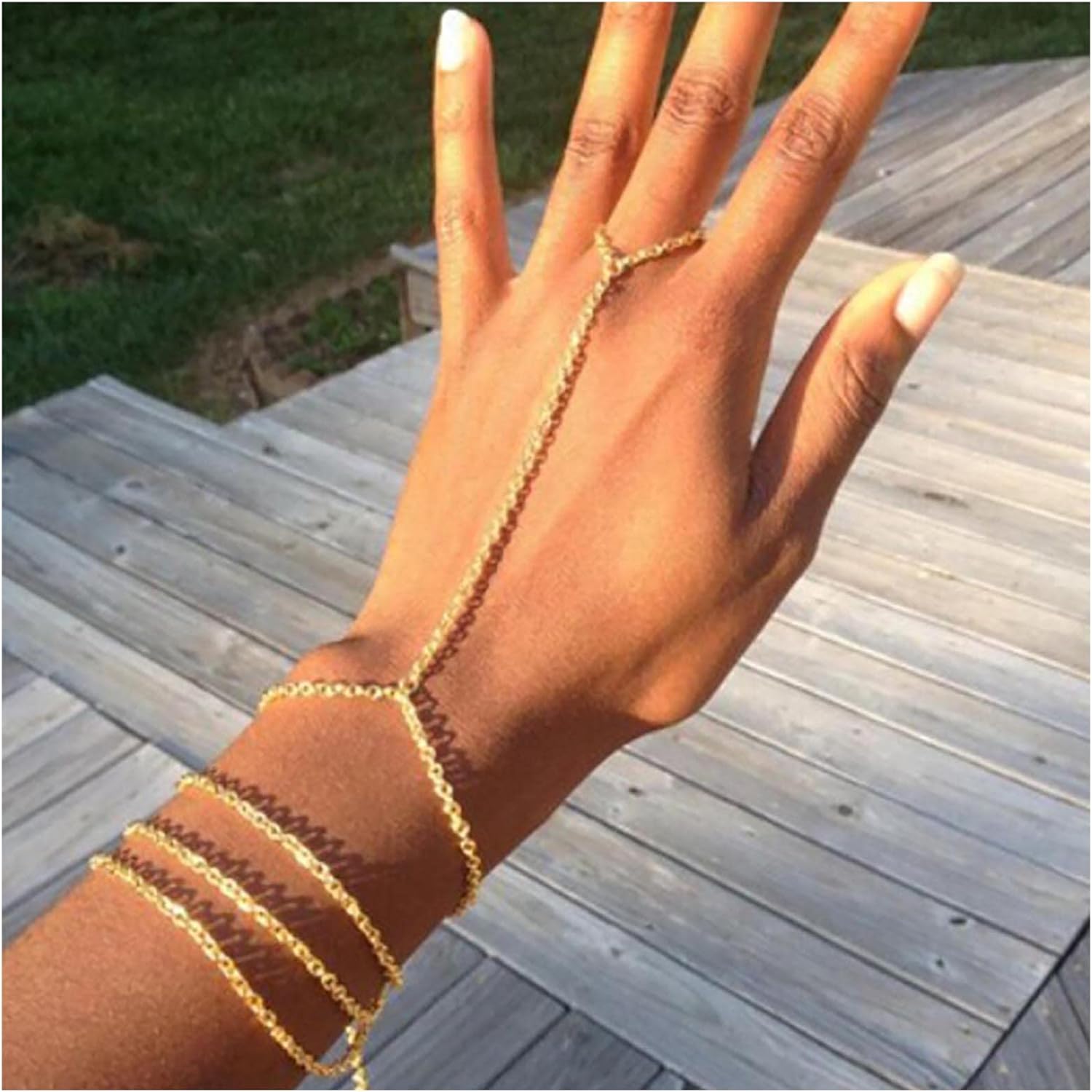 Inilbran Boho Finger Ring Bracelet Slave Bracelet Hand Chain Bracelet