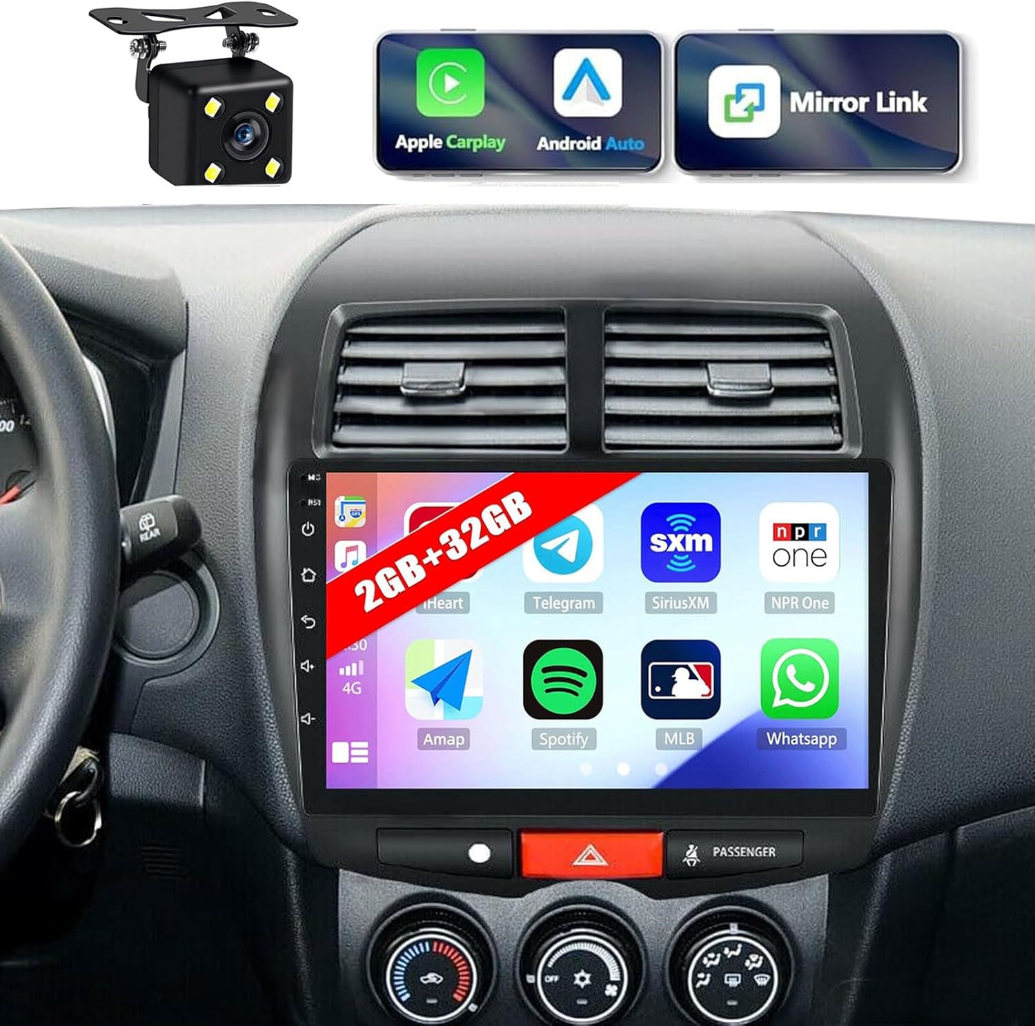 2+32G 10" Car Stereo for Carplay Auto for Mitsubishi ASX 2013-2015 for Outlander Sport 2011-2017 for RVR 2011-2017, 2 Din for Android 13 Car Radio Receiver GPS Navigation Back Camera for Bluetooth