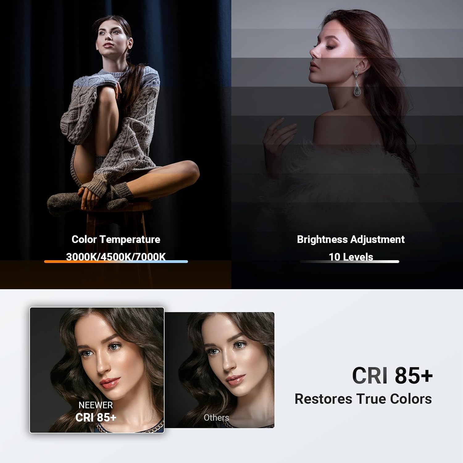 NEEWER Entry Level Version 10" 10W Ring Light with 46"-63" Stand, Overhead Phone Holder Mount Compatible with iPhone, Bi Color LED Selfie Lighting CRI85+ for TikTok Video Recording Streaming, N44