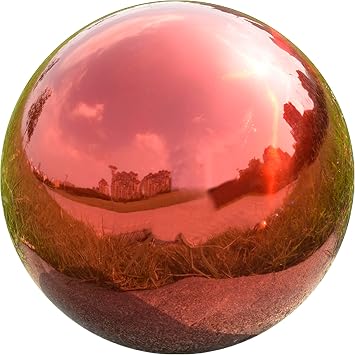 Gazing Ball Garden Mirror Outdoor - 6 Inch Outside Decorative Globe, Red | Metal Polished Reflective Sphere, Stainless Steel Hollow Decoration Ornament for Home Pond Swimming Pool Housewarming Gift