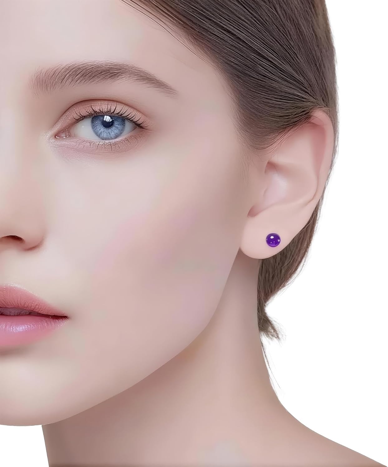 Natural Amethyst Stud Earrings, 925 Sterling Silver 6mm Round Ball Studs, Minimalist Healing Crystal Jewelry for Women, February Birthstone - Image 2