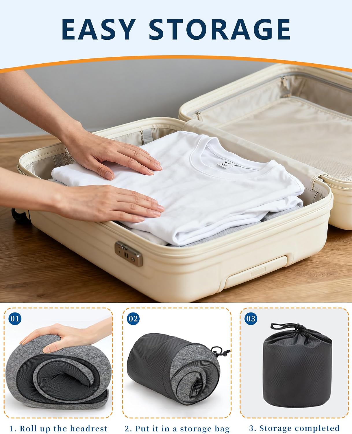 Neck Pillow for Airplanes, Memory Foam Comes with Storage Bag丨Earplugs丨Eye Mask for Traveling, Offices and Cars - Gray