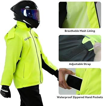 Waterproof Motorcycle Men's Rain Suit, Breathable Lightweight Hooded Reflective Rain Gear, Rain Jacket and Pants for Men