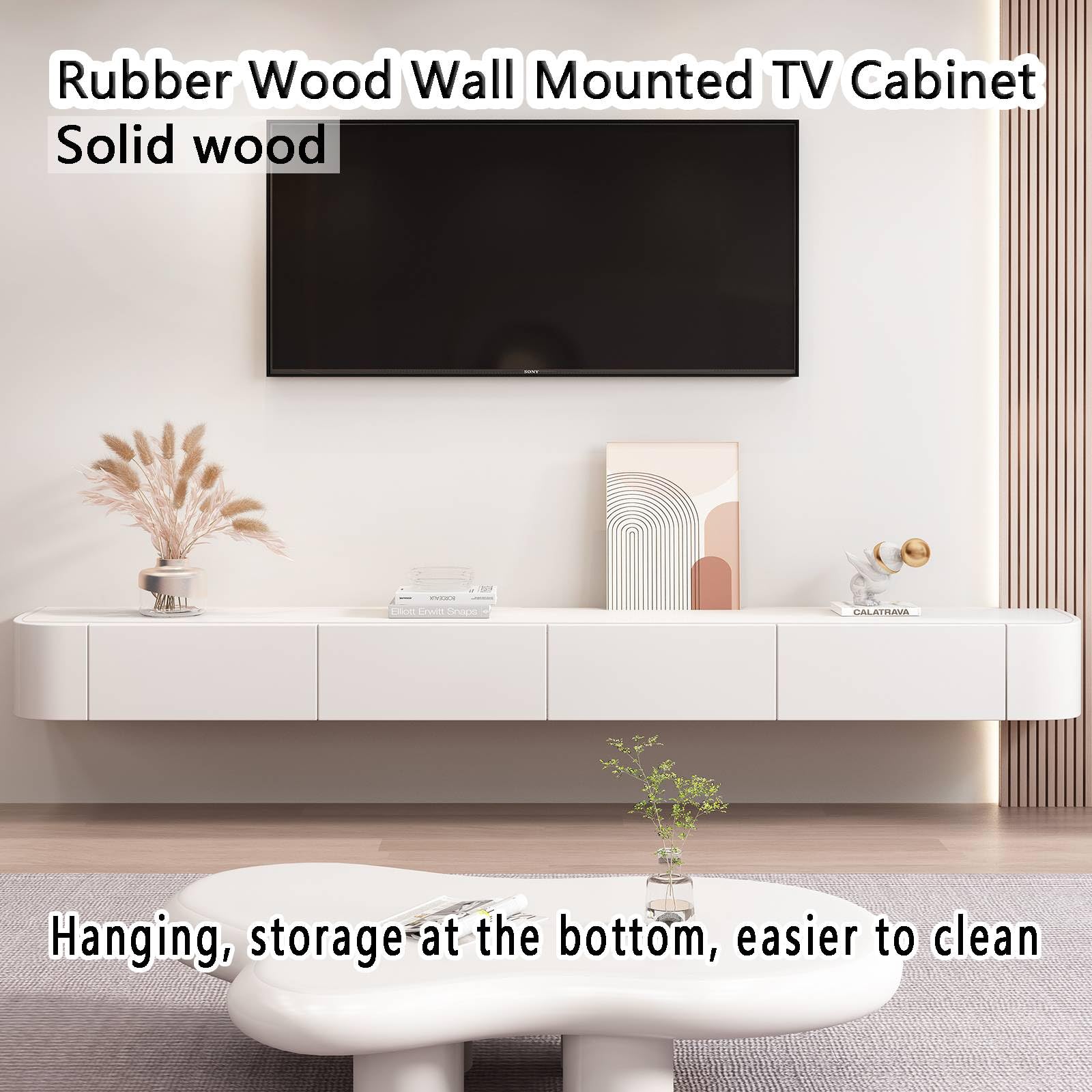 Nowoczesny pływający stojak na telewizor z wieloma kartonami Sto Minimalistyczny design Futro TV w kolorze białym 240 x 30 x 20 cm - Slish Home Entertainment Unit