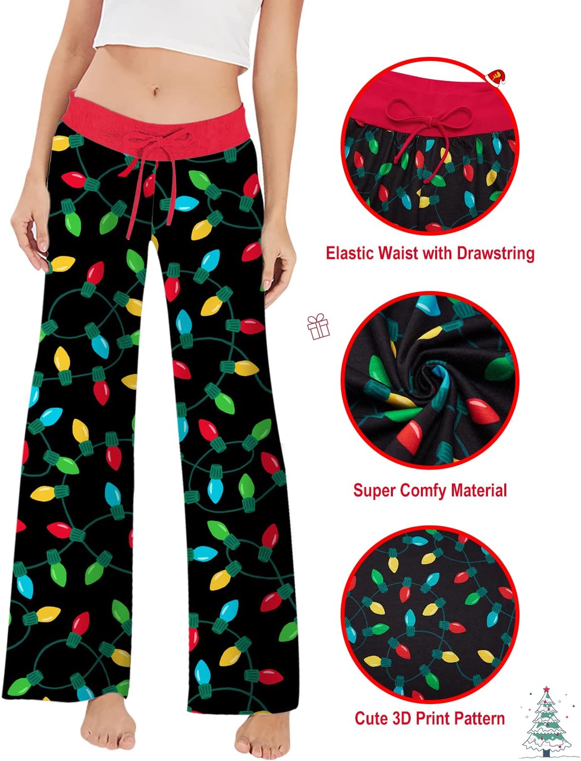 ALISISTER Christmas Womens Pajama Pants Casual Comfy Sleepwear Wide Leg Drawstring Bottoms with Pockets - Image 5