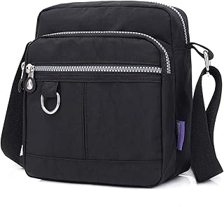 Blostirno Nylon Crossbody Bag Casual Shoulder Handbag Bags Multi Pocket Waterproof Purses for Women Black