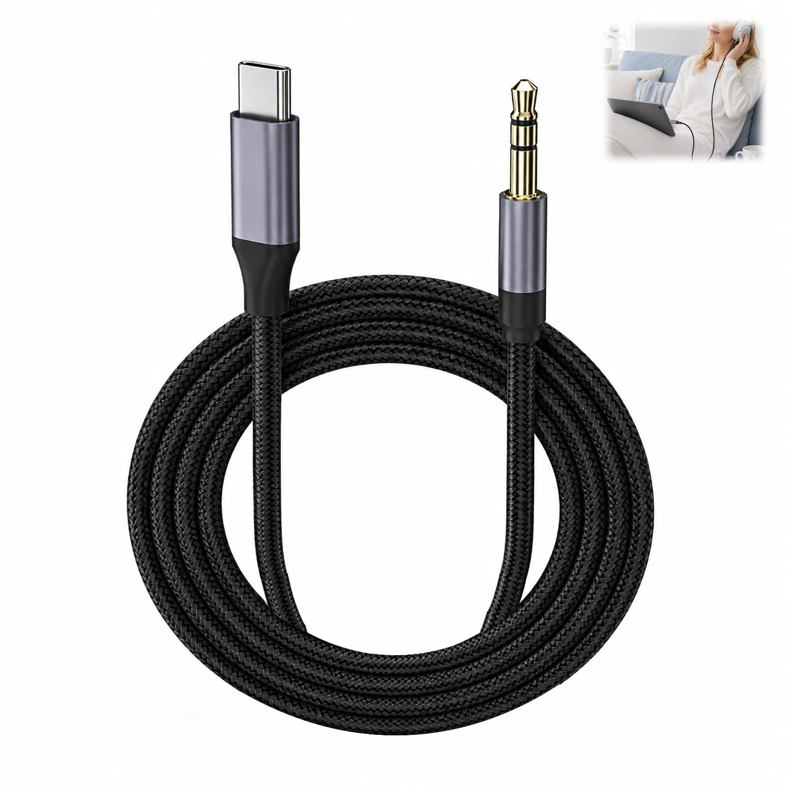 USB C auf AUX Kabel, USB C auf 3,5 mm Klinke Kabel Audio 2 M mit DAC Chip, Typ C auf AUX Adapter für Autoradio Lautsprecher Kopfhörer Stereoanlagen und Geräte mit USB C Anschluss Zuhause
