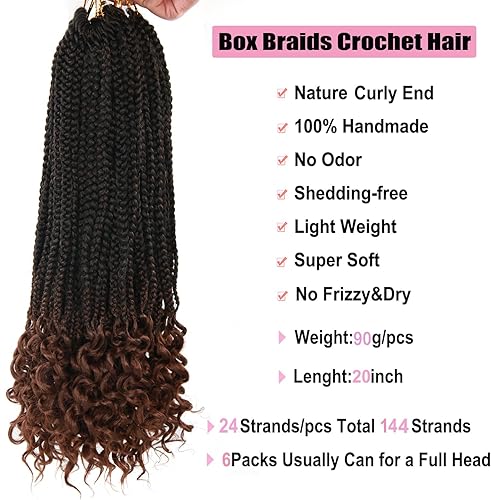 Miniatura 3 de 144 raíces por paquete, de 20 pulgadas, trenzas de ganchillo para mujeres, cabello trenzado de ganchillo negro con extremos rizados, extensiones de