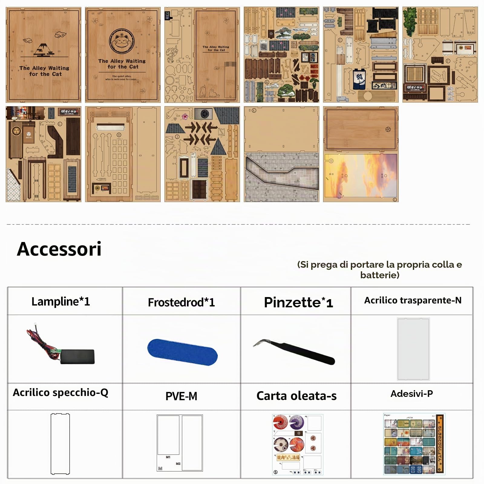 Book Nook Kit,Il vicolo in attesa del gatto in stile giapponese, puzzle in legno 3D fai da te con LED, set fai da te per adulti, Idea Regalo Creativa,decorazione per libreria