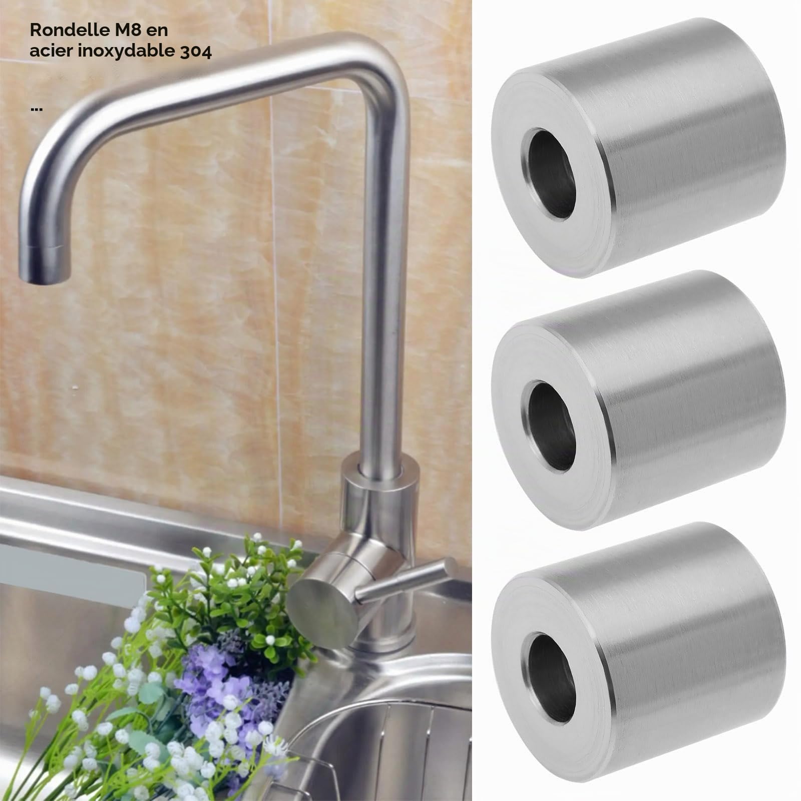 OTOTEC 8 Pièces Manchon D'espacement en Acier Inoxydable 304 M8 Joint de Bague Non Fileté IDxOD 8,2x20mm Hauteur 20mm pour équipements Mécaniques Et Appareils Métalliques