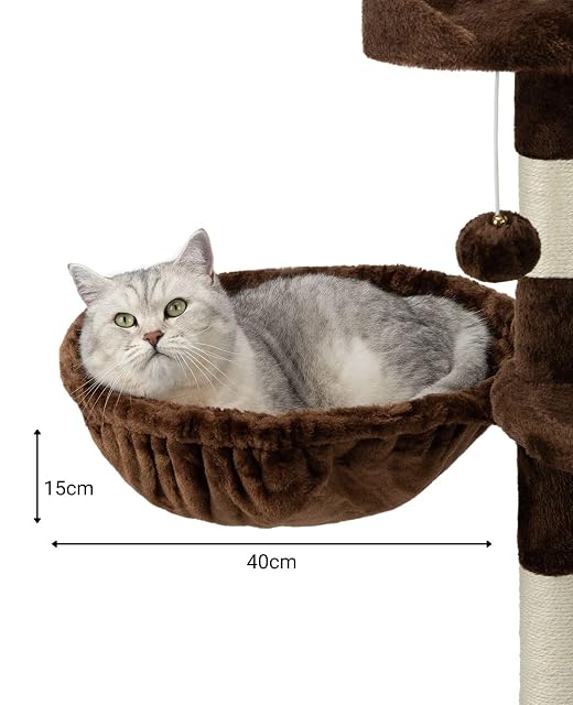 Foto 5 de 6 de lionto Hamaca Hecha de Felpa Suave para Árbol Escalador para Gatos Diámetro 40 cm, 15 cm Profundidad Marrón