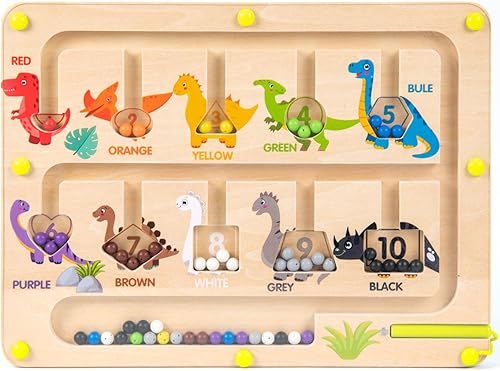 Vookgear Laberinto magnético de color y números, juego de mesa de rompecabezas de madera para niños pequeños, juguetes Montessori a juego, juguetes