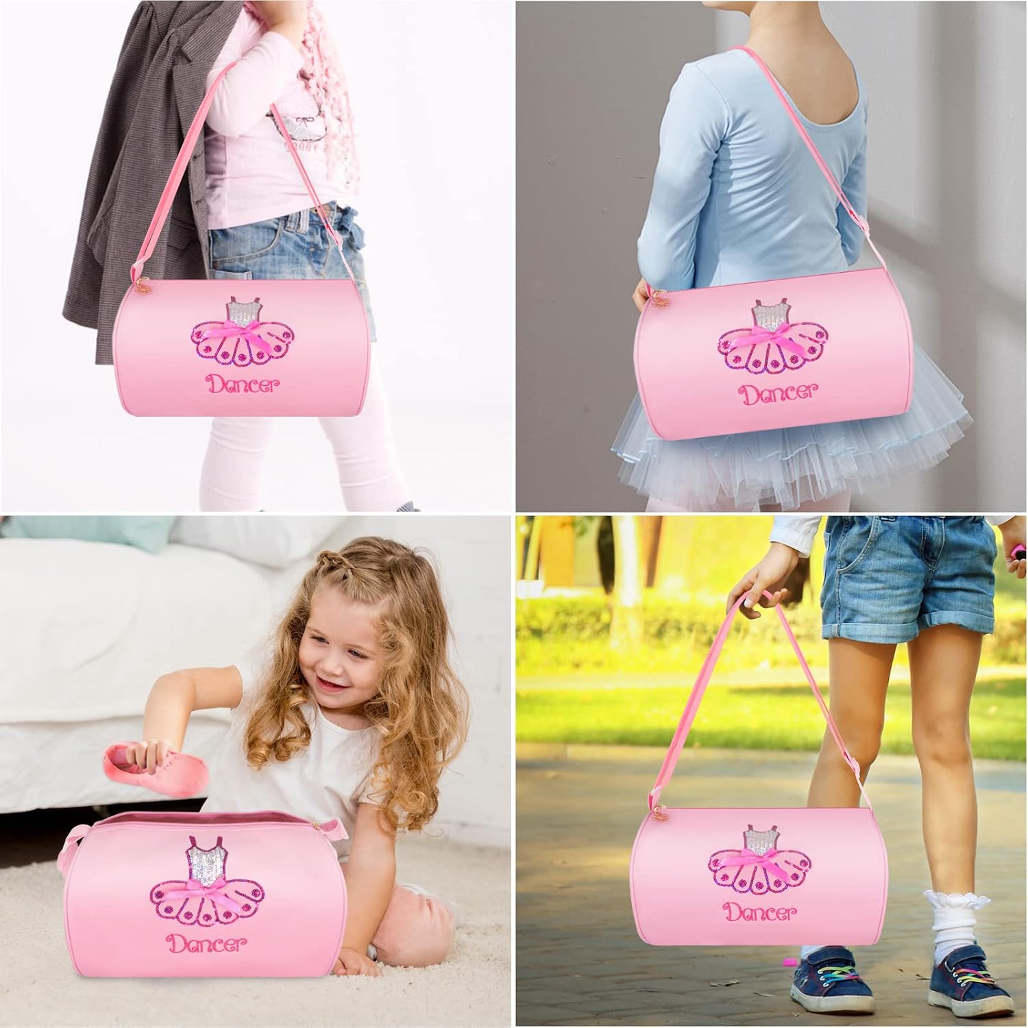 Cute Ballet Dance Tutu Dress Bag Girls Dance Polyester Personalized Waterproof Bag with Key Chain Cute Plush Hanging Pink