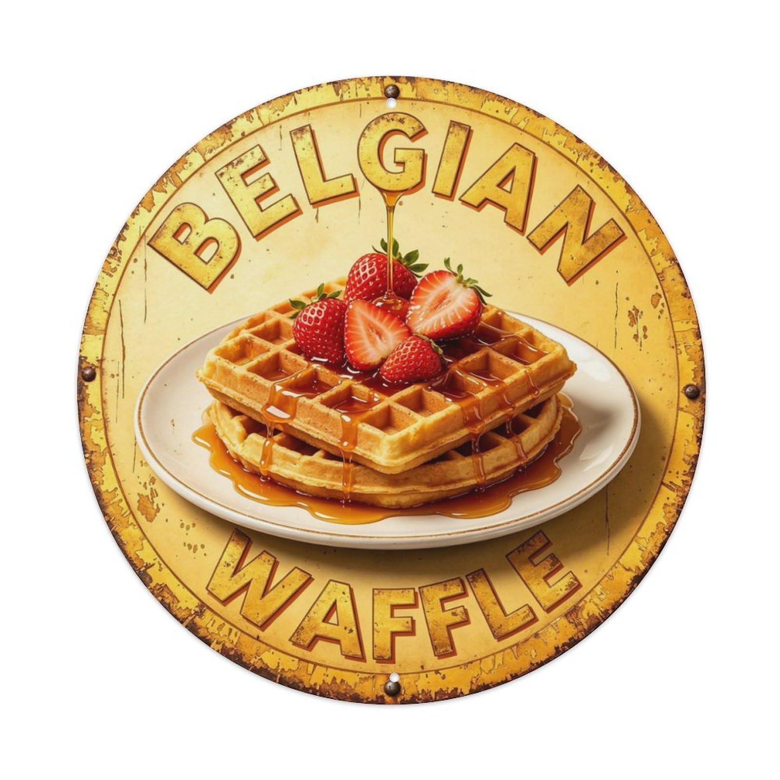 Belgian Waffle Metal Tin Sign Plaque