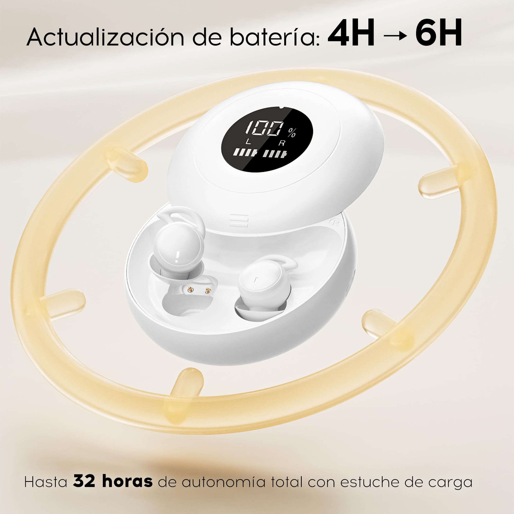 Auriculares para Dormir, Mini Auriculares para Dormir, inalámbricos Bluetooth 6.0, Silicona líquida, para Dormir de Lado, indicador de Potencia para Entrenar, Trabajar, Viajar(Blanquecino)