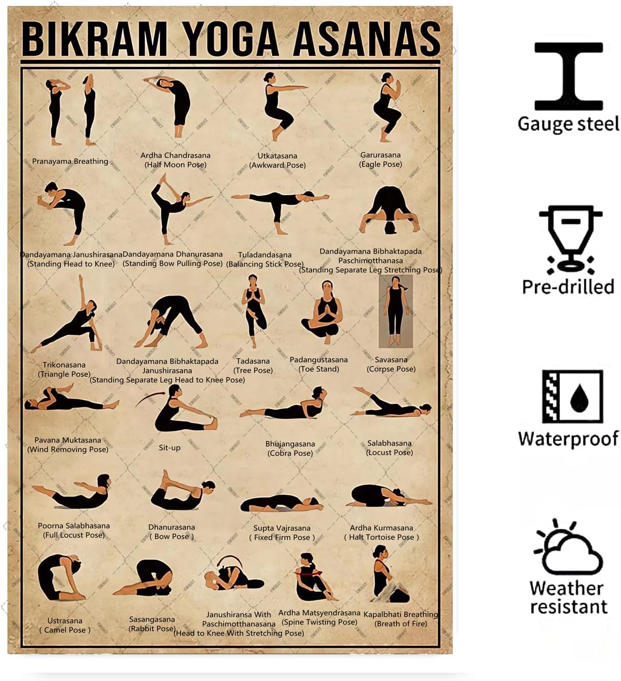 EMOHAT Yoga Sign Bikram Yoga Asanas Metal Tin Signs Yoga Knowledge Learn Poster Retro Wall Decor Paintings Gifts For Classroom Dance School Bedroom Living Room 8x12 Inch image 2